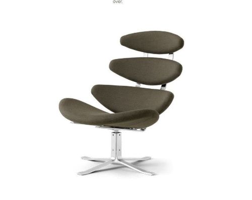 Fredericia Furniture 5000 Corona Sessel mit Drehgestell SH: 42 cm – Fiord 961/Gebürstetes Chrom