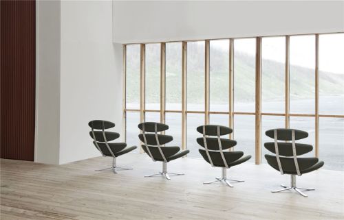 Fredericia Furniture 5000 Corona Sessel mit Drehgestell SH: 42 cm – Fiord 191/Gebürstetes Chrom