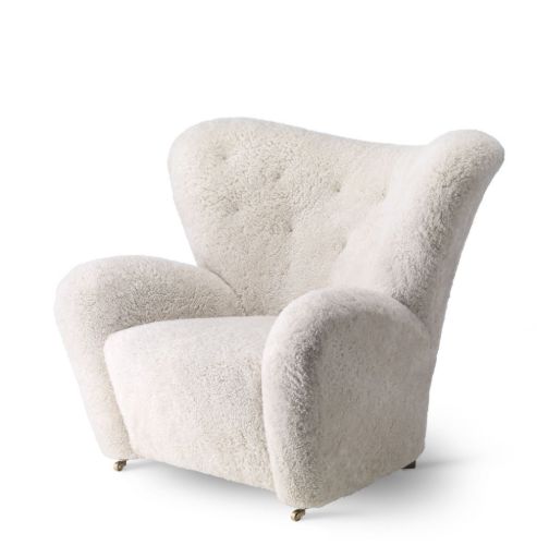 Audo Copenhagen Den Trætte Mand Lænestol SH: 38cm - Sheepskin Moonlight/Natur Eg