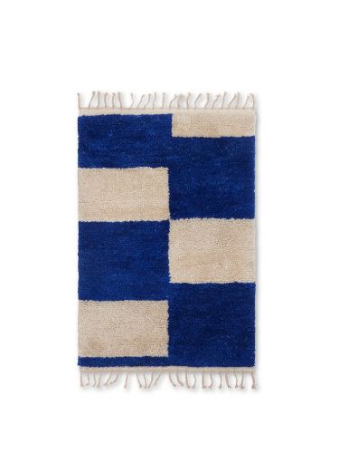 Ferm Living Mara Knotted Rug S 80x120 cm - Bright Blue/Off-White