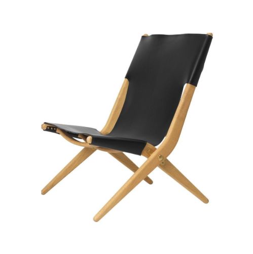 Audo Copenhagen Saxe Chair SH: 37 cm - Natur Olieret Eg/Sort Læder OUTLET
