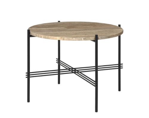 GUBI TS Coffee Table Ø: 55 cm - Black Base/Warm Taupe Travertine OUTLET