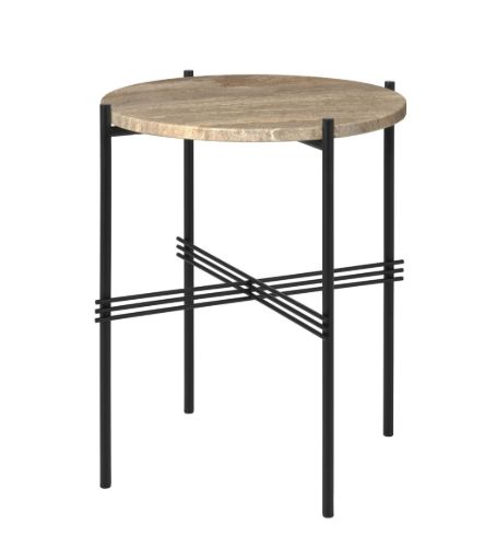 GUBI TS Side Table Ø: 40 cm - Black Base / Warm Taupe Travertine