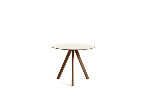 HAY CPH 20 Round Table Ø: 90 cm - Lacquered Solid Walnut/Off White Linoleum