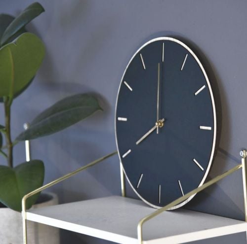 Hemverk-Wanduhr Ø: 28 cm – Smokey Blue Oak/Kupfer