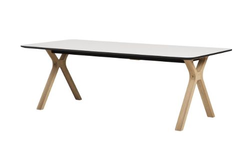 Andersen Furniture Space bord med udtræk til 4 stk. tillægsplader - hvid laminat bordplade med sortmalet kantliste - eg hvid matlak stel - B 95 x L 22