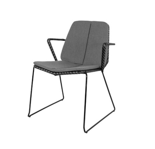Cane-line Outdoor Vision Stol Inkl. Hyndesæt SH: 46 cm - Black & Graphite Weave/Grey Natté