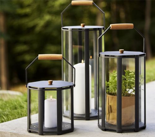 Cane-line Outdoor Lightlux Lanterne m. Hank Lille H: 41 cm – Lavagraues Aluminium/Teak