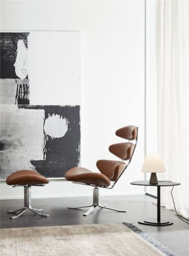 Fredericia Furniture 5000 Corona Sessel mit Drehgestell SH: 42 cm – Max Cognac 95 Leder/Gebürstetes Chrom