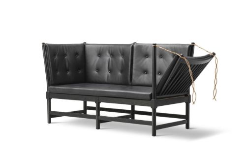 Fredericia Möbel 1789 2 Pers. Kinderbettsofa rechts L: 160 cm – schwarzes Omni-Leder/schwarz lackiert