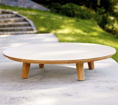 Cane-line Outdoor Aspect Couchtisch Ø: 144 cm – Travertin-Look Keramik/Teak