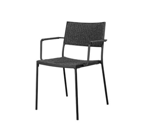 Cane-line Outdoor Less Stol m. Armlæn SH: 48 cm - Dark Grey/Soft Rope