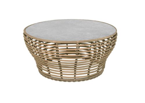 Cane-line Outdoor Basket Sofabord Stor Ø: 95 cm - Fossil Grey Ceramic/Natural Weave