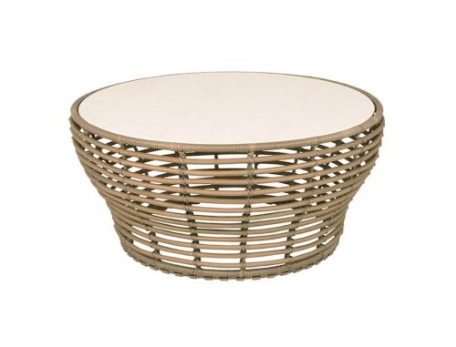 Cane-line Outdoor Basket Sofabord Stor Ø: 95 cm - Travertine Look Ceramic/Natural Weave