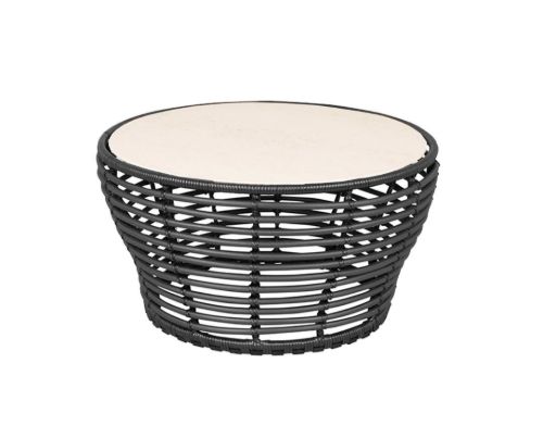 Cane-line Outdoor Basket Sofabord Mellem Ø: 75 cm - Travertine Look Ceramic/Graphite Weave