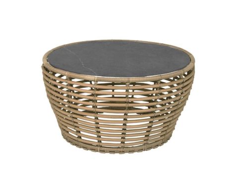 Cane-line Outdoor Basket Sofabord Mellem Ø: 75 cm - Fossil Black Ceramic/Natural Weave