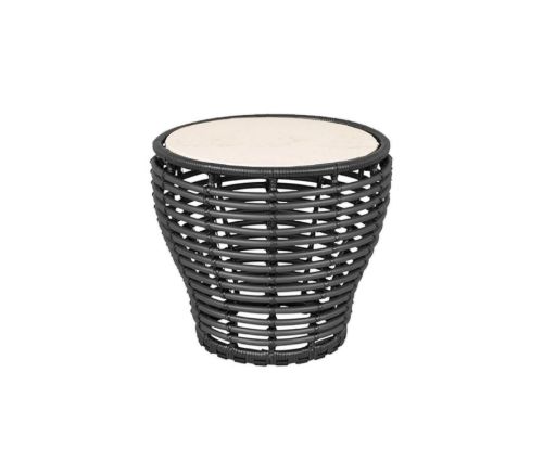Cane-line Outdoor Basket Sofabord Lille Ø: 50 cm - Travertine Look Ceramic/Graphite Weave