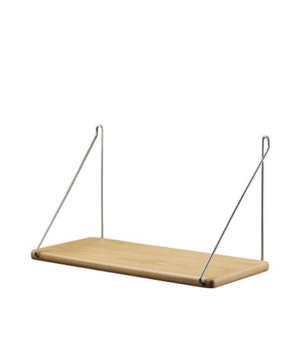 FDB Furniture B145 Regal mit Halterungen Ejvind Johansson 20x45 cm - Lackiertes Eichenfurnier/Natur/Gebürsteter Edelstahl