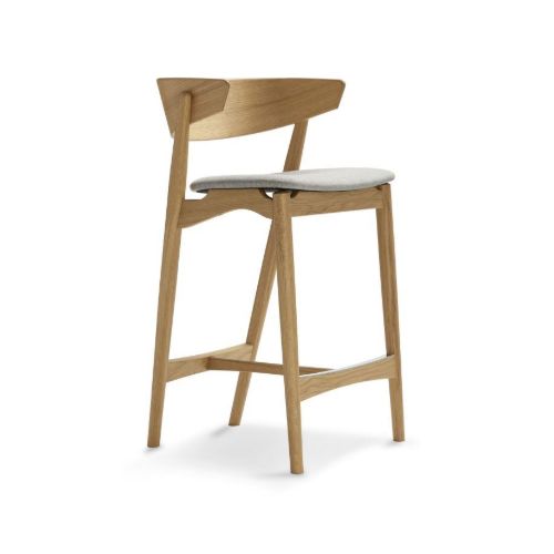 Sibast Furniture No 7 Bar Stool SH: 65 cm - White Pigmented Laquered Oak / Remix 123 Light Grey