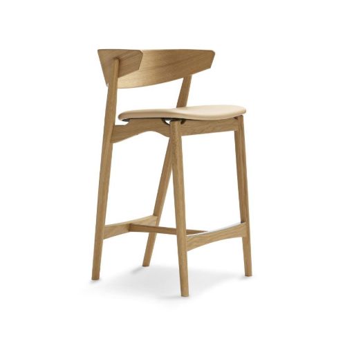 Sibast Furniture No 7 Bar Stool SH: 65 cm - White Pigmented Laquered Oak / Spectrum Honey Leather