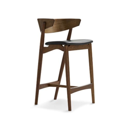 Sibast Furniture No 7 Bar Stool SH: 65 cm - Smoked Oak / Black Leather