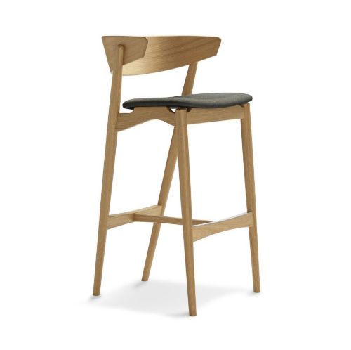 Sibast Furniture No 7 Bar Stool SH: 75 cm - White Pigmented Laquered Oak / Remix 133 Dark Grey