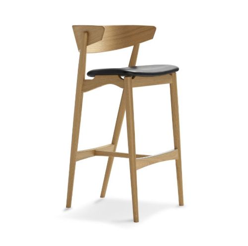Sibast Furniture No 7 Bar Stool SH: 75 cm - White Pigmented Laquered Oak / Black Leather