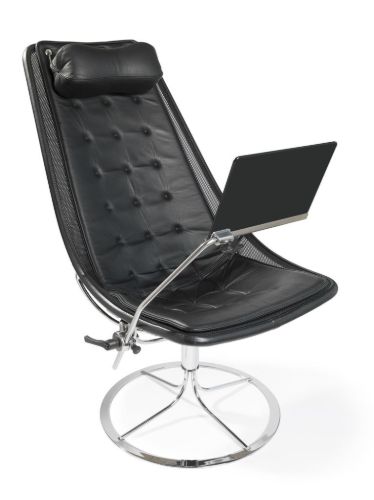 Bruno Mathsson Mi 466 Jetson 66 Lænestol inkl. Læsebord SH: 32 cm - Sort Læder/Forkromet Stål