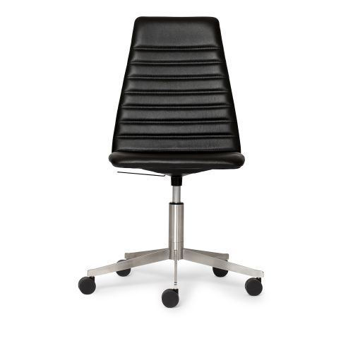 Paustian Spinal Chair 44 High Back SH: 43-55 cm - Chromgestell m. Rollen/schwarzes Sierra-Leder
