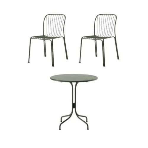 &Tradition Thorvald SC96 Space Copenhagen Cafe Table + SC94 Side Chair Havemøbelsæt - Bronze Green