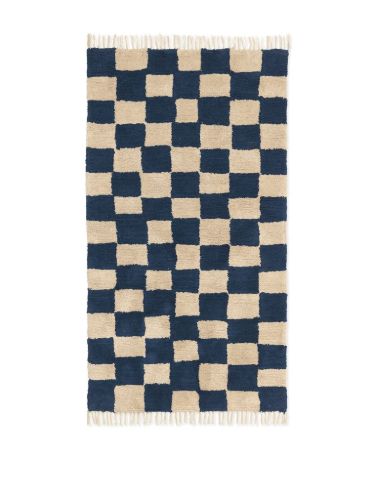 Ferm Living Mara Washable Tæppe 90x150 cm - Deep Blue/Warm Sand