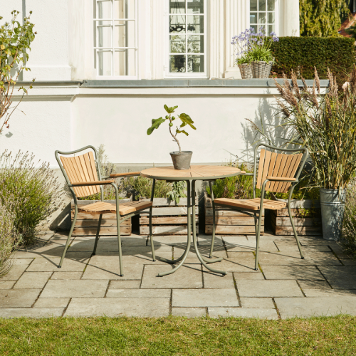 Mandalay Marguerit Cafétisch Ø: 70 cm - Teak/Olivgrün