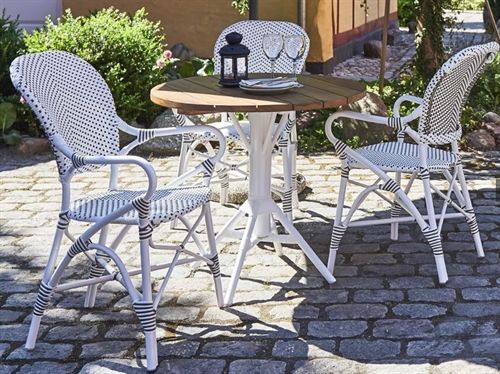 Sika-Design Nicole Cafétisch Ø: 80 cm - Weißes Aluminium/Teak