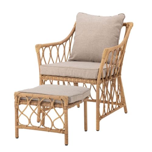 Bloomingville Belluce Loungestol m. Taburet H: 82 cm - Natur Flettet Polyrattan