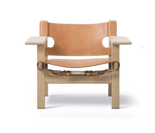 Fredericia Furniture 2226 Den Spanske Stol af Børge Mogensen SH: 33 cm - Naturfarvet Læder/Lys Olieret Eg