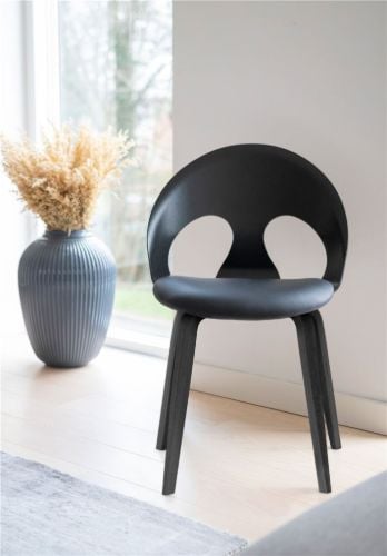 Vermund VL1100 Esstischstuhl SH: 46 cm – Schwarz gebeizte Eiche/Schwarze Wolle