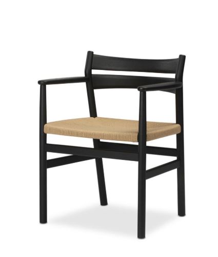 Bernstorffsminde Møbelfabrik BM2 Sessel SH: 46 cm – Schwarz lackierte Eiche/Naturgeflecht