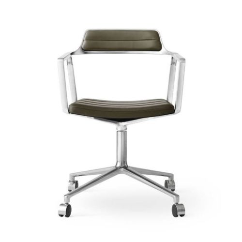 Vipp 452 Swivel Stol m. Hjul - Aluminium/Bosco Green Leather