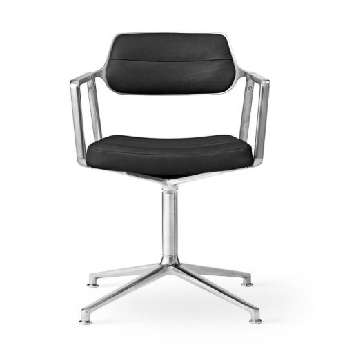 Vipp 453 Swivel Stol u. Hjul - Aluminium/Sort Læder 