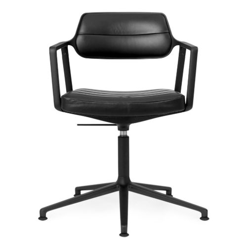 Vipp 453+ Swivel Stol u. Hjul - Sort Aluminium/Sort Læder