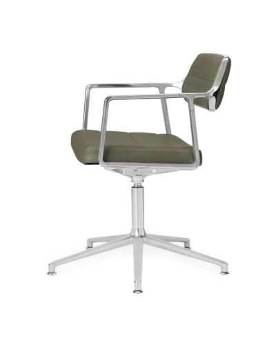 Vipp 453+ Drehstuhl ohne Rollen - Aluminium/Bosco-Grünes Leder