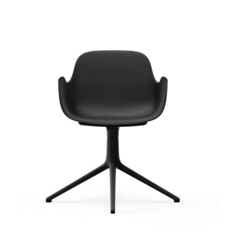 Normann Copenhagen Form Drehstuhl mit Armlehnen SH: 44 cm – Schwarz/Schwarzes Aluminium