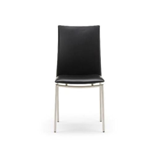 Skovby SM58 Esszimmerstuhl H: 92 cm – Gebürsteter Stahl/Schwarzes 0100-Leder