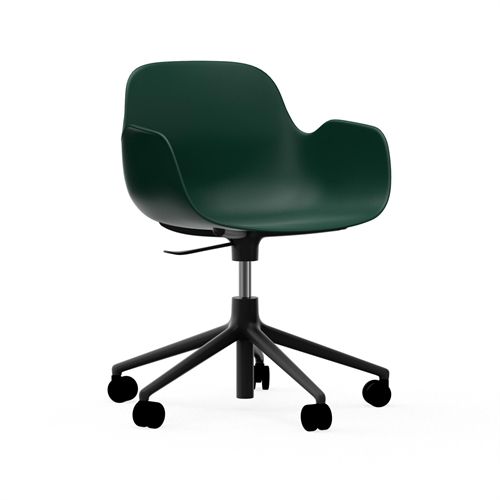 Normann Copenhagen Form Drejestol m. armlæn og hjul - Grøn/Sort Aluminium