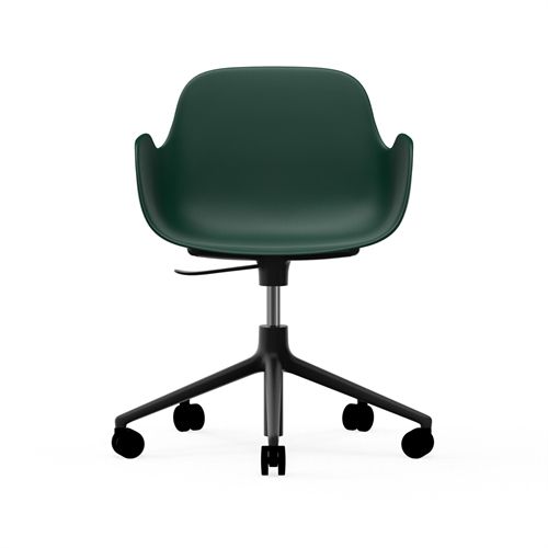 Normann Copenhagen Form Drehstuhl mit Armlehnen und Rollen – Grün/Schwarzes Aluminium