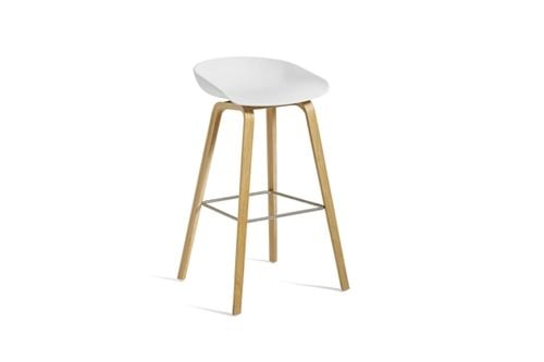 HAY AAS32 Barstol High  - Lacquered Oak Veneer / White / Footrest Stainless Steel