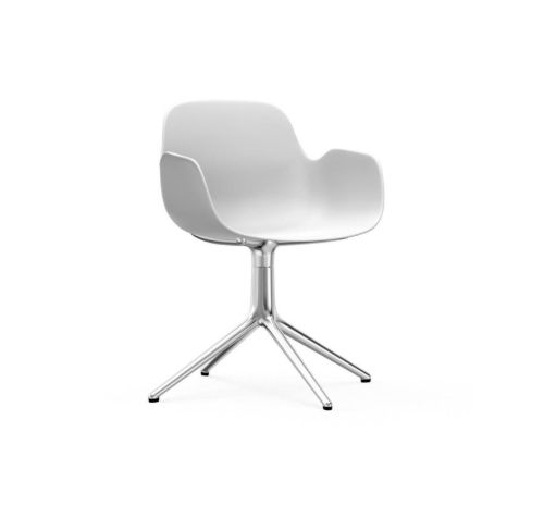 Normann Copenhagen Form Drejestol m. armlæn SH: 44cm - Hvid/Aluminium