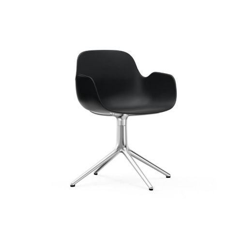 Normann Copenhagen Form Drejestol m. armlæn SH: 44cm - Sort/Aluminium