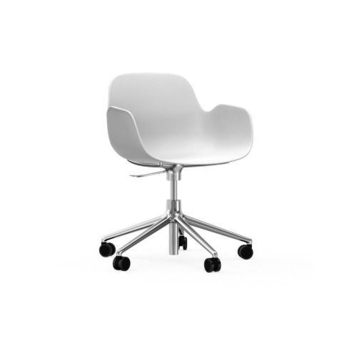 Normann Copenhagen Form Drejestol m. armlæn og hjul - Hvid/Aluminium