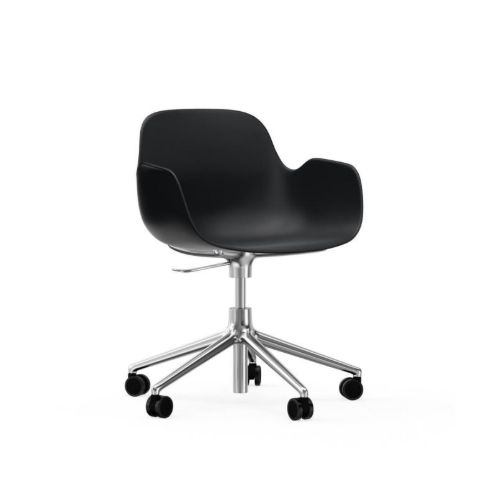 Normann Copenhagen Form Drejestol m. armlæn og hjul - Sort/Aluminium